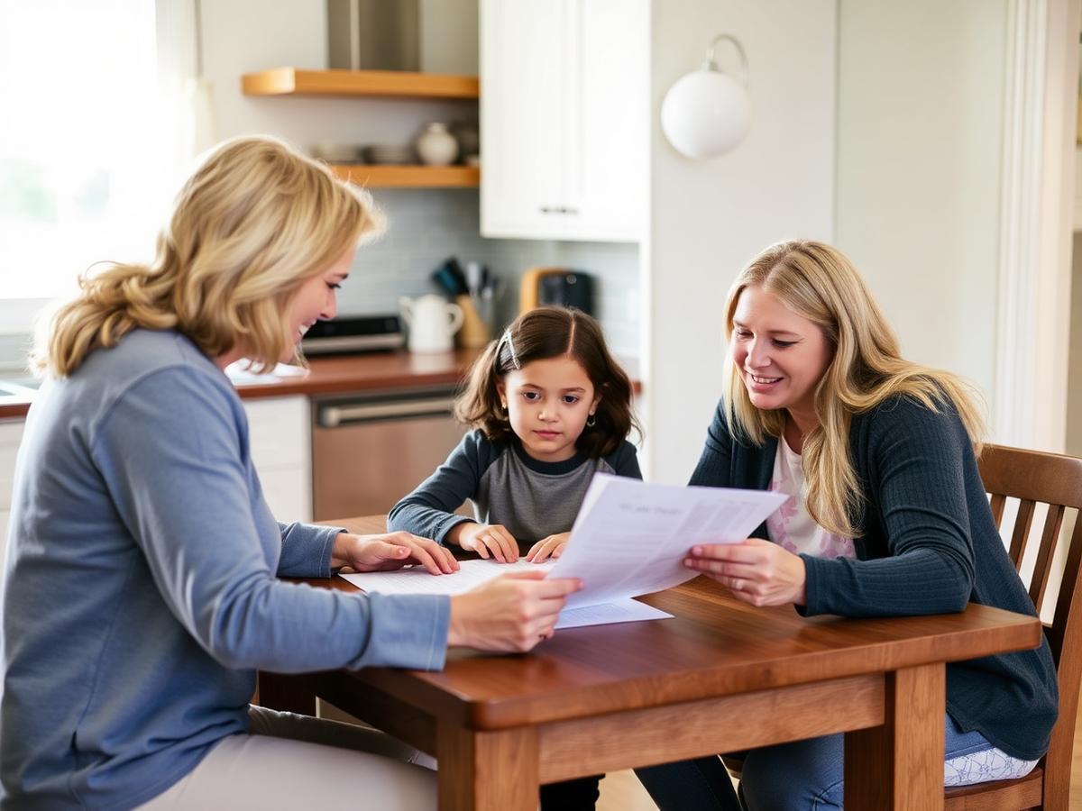 A support coordinator going through an NDIS plan with a participant and their family