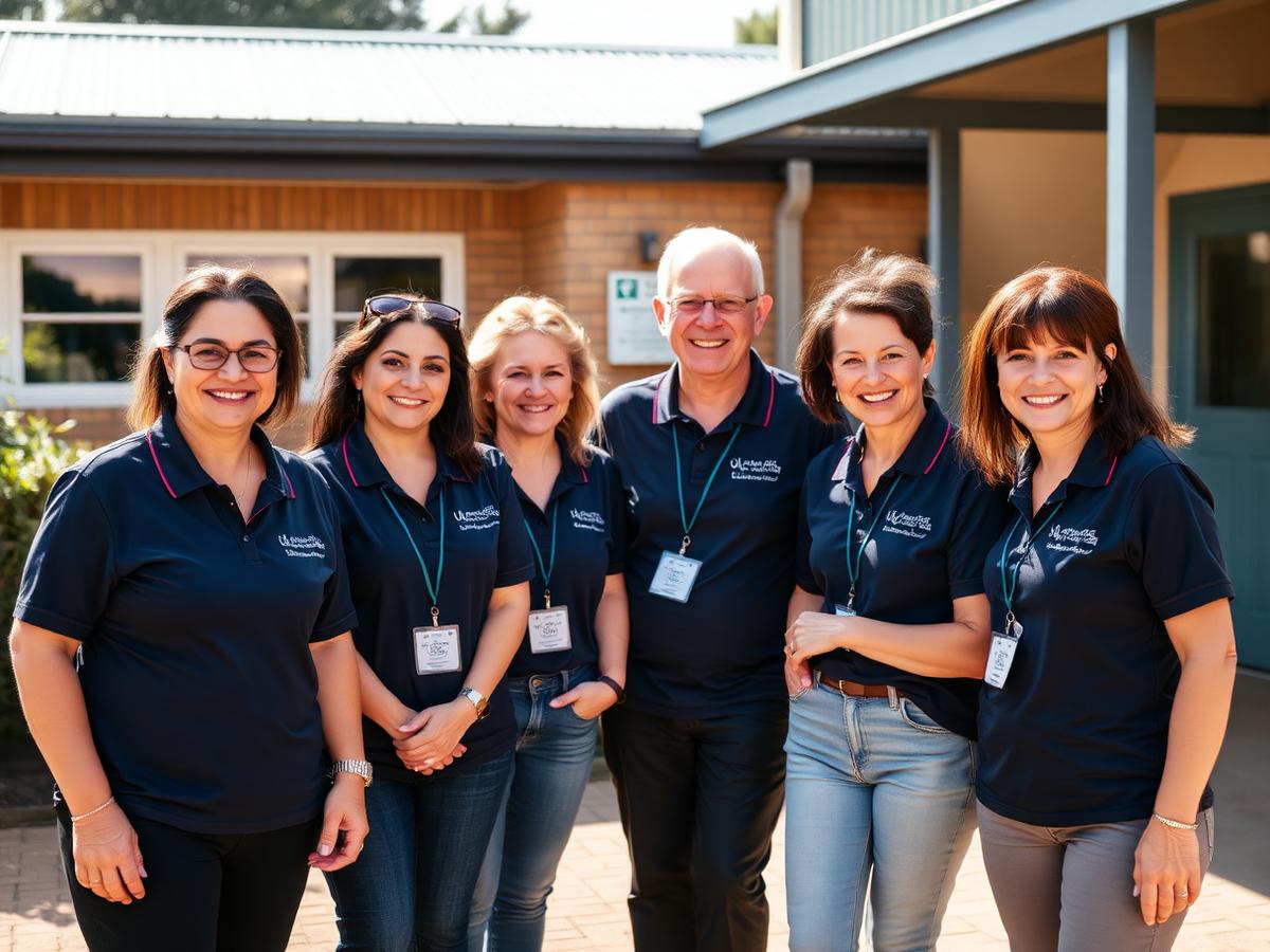 The Live Up Strong support team standing together outside a community centre